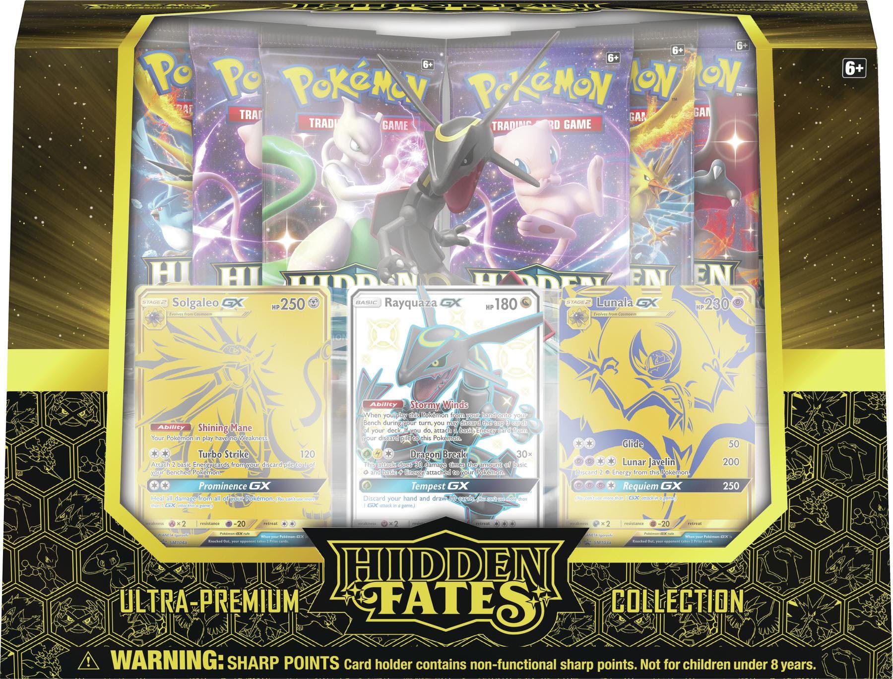 Pokemon SM11.5 Ultra Premium Collection Hidden Fates Box- 3 full-art foil  cards of Shiny Rayquaza-GX, Solgaleo-GX and Lunala-GX 